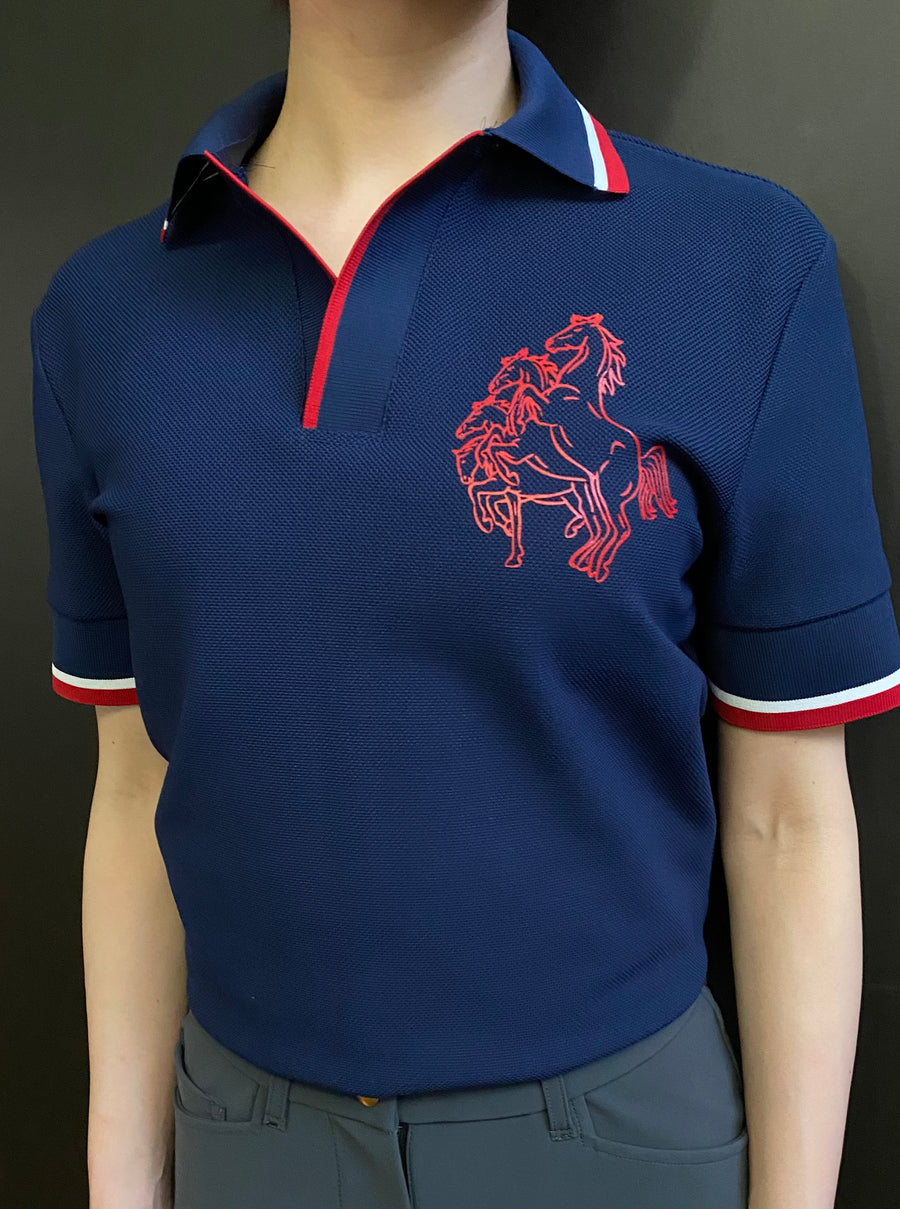 Mesh Pique Polo Shirt w/ Skipper collar L